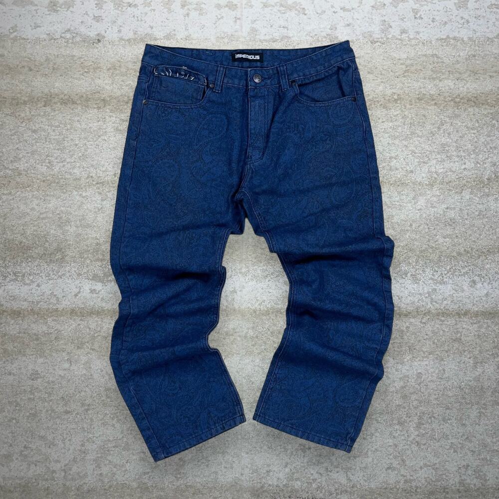 Vintage 90s Paisley Jeans 36x32 Straight Fit Navy Blue Wash Denim Imperious - Picture 2 of 4